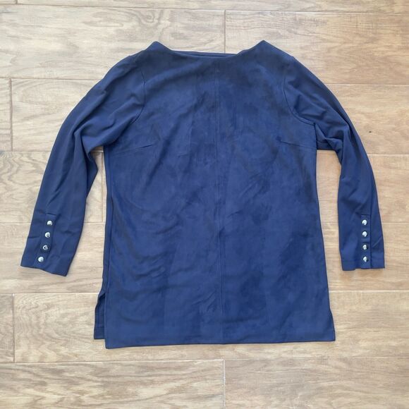 Chico’s Tunic Size 1 (M) Navy Blue Ponte Faux Suede Button Sleeves - Picture 1 of 9